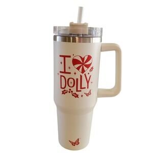 Dolly Parton I Heart Dolly Peppermint Christmas Tumbler with Handle  Straw 40oz